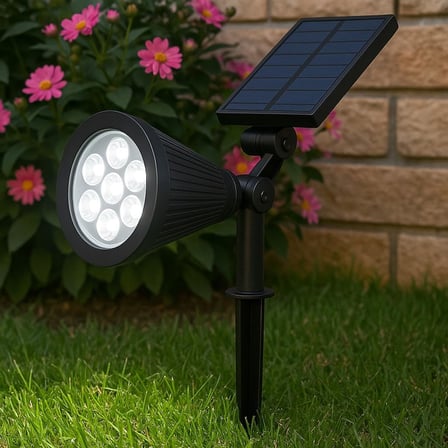 7W Solar LED Bahçe Armatürü 6400K Beyaz Işık – Güneş Enerjili Kazıklı &amp; Duvar Montajlı Çim Aydınlatma Lambası – 7 LED, IP65, 90 Lümen, 140x270x95 mm