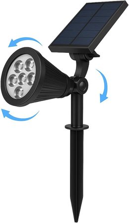 7W Solar LED Bahçe Armatürü 6400K Beyaz Işık – Güneş Enerjili Kazıklı &amp; Duvar Montajlı Çim Aydınlatma Lambası – 7 LED, IP65, 90 Lümen, 140x270x95 mm