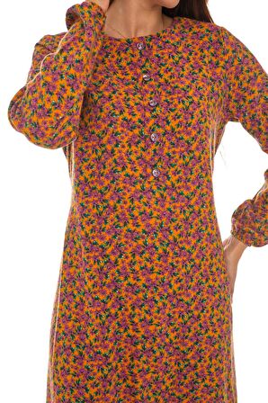 Pazen Hardal Desenli Uzun Elbise