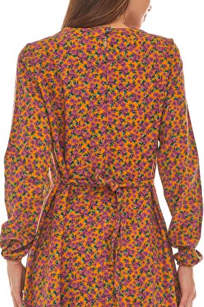 Pazen Hardal Desenli Uzun Elbise