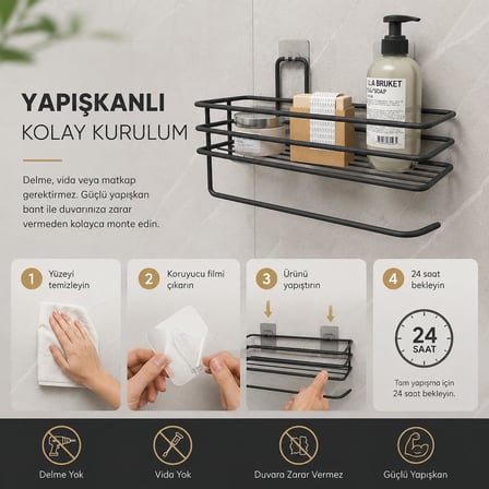 Yapışkanlı Raflı Havlu Askısı,Baharatlık askısı,Kağıt Havlu Askılı Duvar Tipi Baharatlık ve Şampuanlık, Banyo ve Mutfak İçin Uygun,Delmeden vidalamadan kolay ve pratik Montaj (HavlulukluRaf)