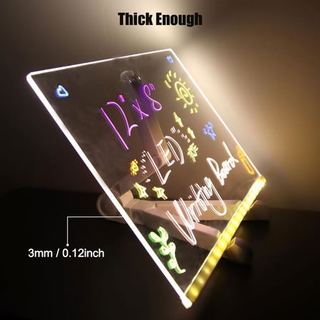 LED Işıklı Akrilik Yazı Tahtası – 20x20 cm Şeffaf Masaüstü Not Panosu, USB Bağlantılı, 7 Renkli Kalem ve Stand Dahil, Çocuklar İçin Eğlenceli Yazı Tahtası, Masa Dekoratif Ledli Işık Panosu (20x30 Cm)