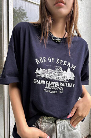 Unisex Age Of Steam Baskılı Tasarım Tshirt