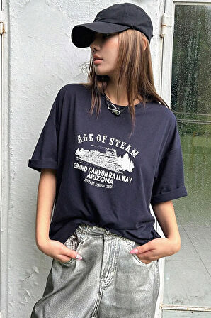 Unisex Age Of Steam Baskılı Tasarım Tshirt