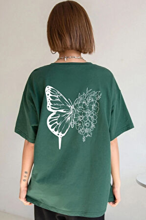 Unisex Drawing Butterflies Baskılı Tasarım T-shirt
