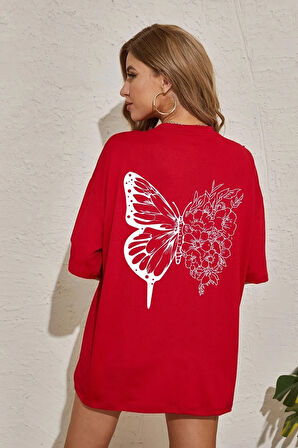 Unisex Drawing Butterflies Tasarım Kısa Kol T-shirt