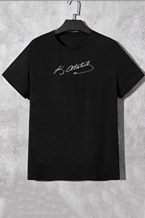 Unisex K.atatürk Imza Baskılı Kısa Kol T-shirt