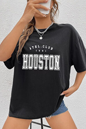 Unisex Houston Baskılı Tasarım T-shirt