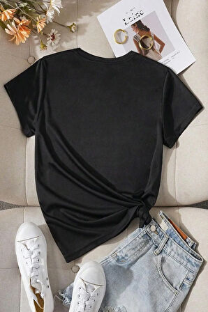 Unisex Pamuklu Ön Baskılı Papatya Kelebek Baskılı Kısa Kol T-shirt