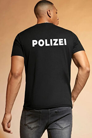 Unisex Polizei Baskılı Kısa Kol T-shirt