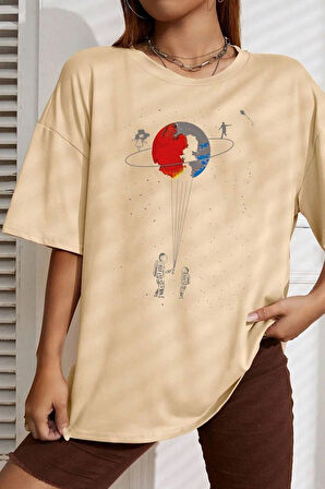 Unisex Evren Temalı Baskılı Tasarım T-shirt