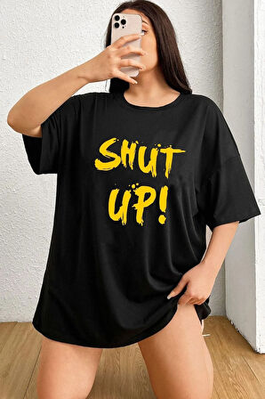 Unisex Shut Up Baskılı Kısa Kol T-shirt