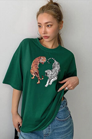Unisex Tiger Baskılı Tasarım T-shirt