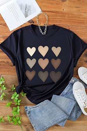 Unisex Kalp Baskılı Tasarım Tshirt