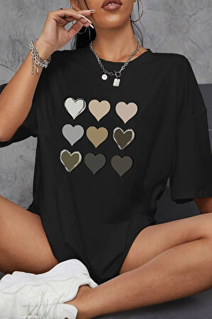 Unisex Kalp Baskılı Tasarım Tshirt