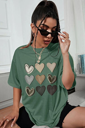 Unisex Kalp Baskılı Tasarım Tshirt