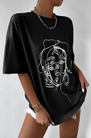 Unisex Woman One Line Baskılı Tasarım Tshirt