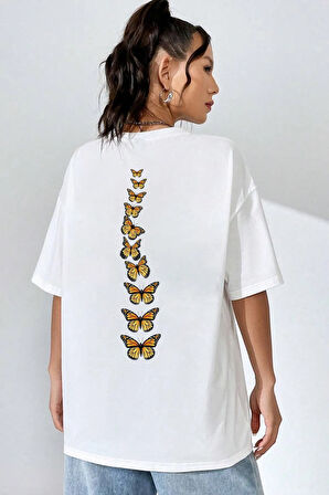 Unisex Sırt Kral Kelebek Baskılı Tasarım Tshirt