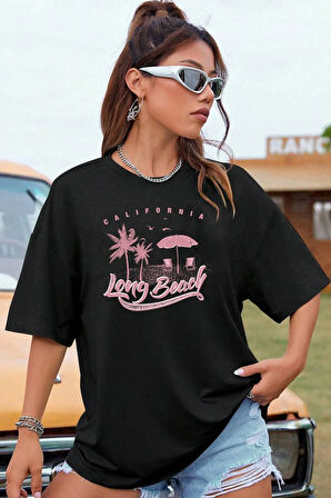 Unisex Long Beach Baskılı Tasarım Tshirt