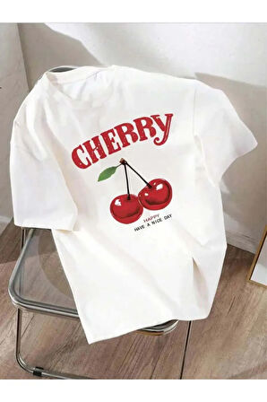 Unisex Happy Cherry Baskılı Tasarım Tshirt