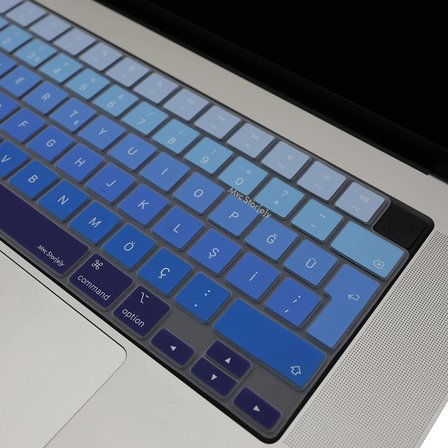 MacBook Türkçe Q Klavye Koruyucu M1-M5 | A2681 A3113 A3240 A3449 A2442 A3426 A3434 A2485 A3429 | Air 13.6-15.3 Pro 14-16 Neo 13 | Silikon Keyboard Cover Touch ID Lacivert Mavi