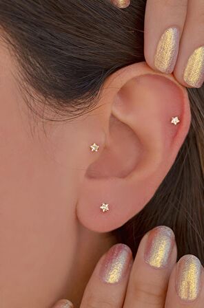 Gold Çelik Yıldız Piercing 6 mm Tragus Helix Kıkırdak Conch