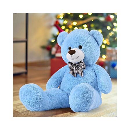  Yeni Yıla Özel : Elinde Baskılı Kalbi Ve Noel Şapkalı 90 cm Papyonlu Peluş Ayıcık - Yeni Yıl Temalı 