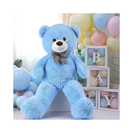  Yeni Yıla Özel : Elinde Baskılı Kalbi Ve Noel Şapkalı 90 cm Papyonlu Peluş Ayıcık - Yeni Yıl Temalı 