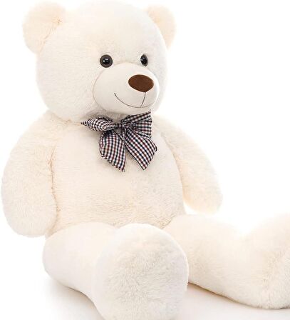  Yeni Yıla Özel : Elinde Baskılı Kalbi Ve Noel Şapkalı 90 cm Papyonlu Peluş Ayıcık - Yeni Yıl Temalı 