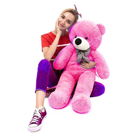  Yeni Yıla Özel : Elinde Baskılı Kalbi Ve Noel Şapkalı 90 cm Papyonlu Peluş Ayıcık - Yeni Yıl Temalı 