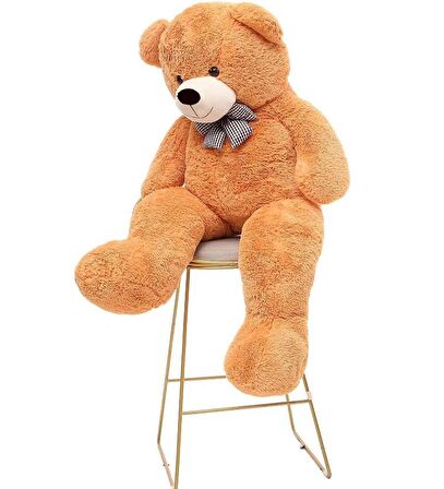  Yeni Yıla Özel : Elinde Baskılı Kalbi Ve Noel Şapkalı 90 cm Papyonlu Peluş Ayıcık - Yeni Yıl Temalı 