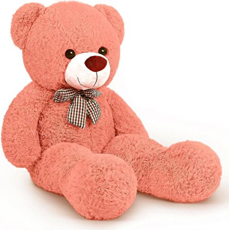  Yeni Yıla Özel : Elinde Baskılı Kalbi Ve Noel Şapkalı 90 cm Papyonlu Peluş Ayıcık - Yeni Yıl Temalı 