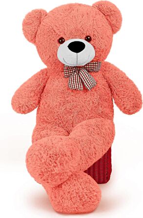  Yeni Yıla Özel : Elinde Baskılı Kalbi Ve Noel Şapkalı 90 cm Papyonlu Peluş Ayıcık - Yeni Yıl Temalı 