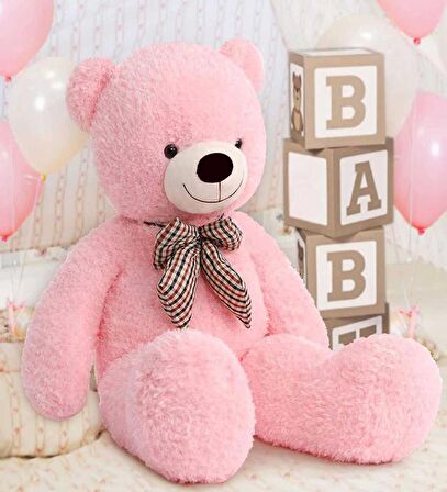  Yeni Yıla Özel : Elinde Baskılı Kalbi Ve Noel Şapkalı 90 cm Papyonlu Peluş Ayıcık - Yeni Yıl Temalı 