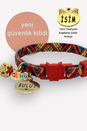 Güvenlik Kilitli Kedi Tasması, Isimli Kedi Tasması, Kedi Isimlik, Kedi Künyesi, Safety Click DESEN 21-Standart