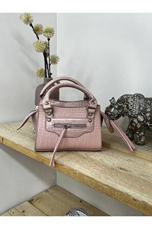 Kadın Kroko Suni Deri Mini El Omuz Çantası Pudra
