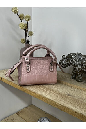 Kadın Kroko Suni Deri Mini El Omuz Çantası Pudra