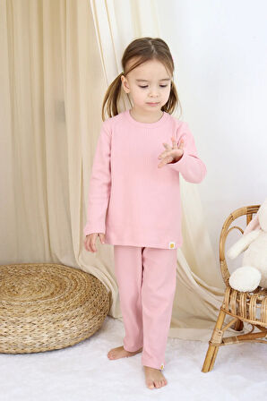 Basic Fitilli İnterlok Kumaş %100 Pamuk 1-5 Yaş Vizon Bebek Pijama Takımı