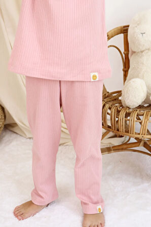 Basic Fitilli İnterlok Kumaş %100 Pamuk 1-5 Yaş Vizon Bebek Pijama Takımı