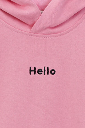 Kapüşonlu Hello Nakış Baskılı Basic Haki Çocuk Eşofman Takımı