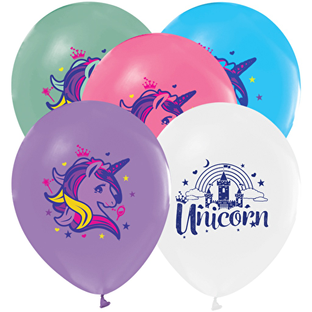 LATEKS BALON RAINBOW UNİCORN BASKILI 8'Lİ