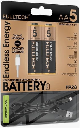 Şarjlı Kalın Kalem Pil AA Şarj Edilebilir Pil 1.5V 2800mWh Lityum-İon Kalın Pil AA 5 Type-C Şarjlı (AA, Her Paket, 2)