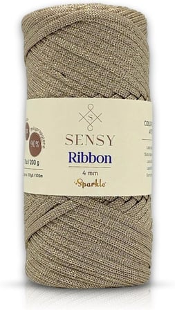 Premium Ribbon Polyester Ip 200 gr Polyester Ribbon Makrome Ipi (Simli Sütlü Kahve)