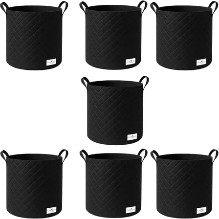 Kumaş Saksı, Siyah, 19L, Kapitone Desenli, Çift Kulplu, 5 Adet