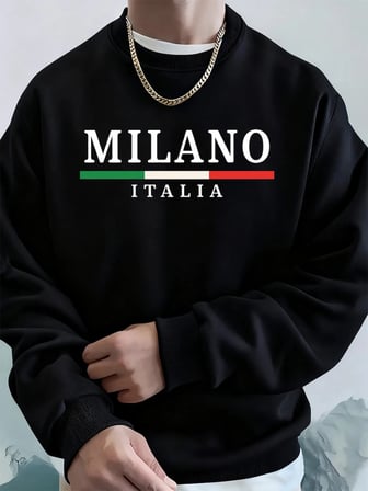 Milano İtalya Bayrağı Renkli Baskılı Erkekler Kazak Kış Polar Sıcak Kapüşonlular Kore Gevşek