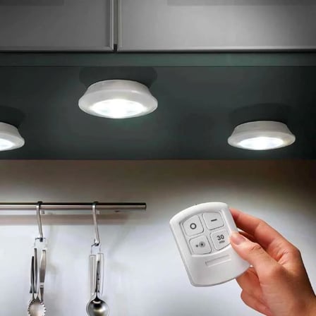 Uzaktan Kumandalı 3'lü LED Lamba Seti Beyaz Işık - Dolap Altı, Kiler, Mutfak ve Kablosuz Aydınlatma için Spot Lamba