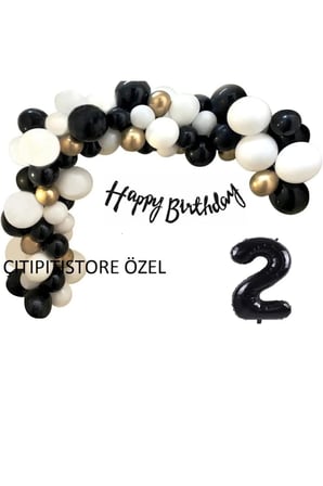 Siyah Beyaz Gold Balon Zincir Seti