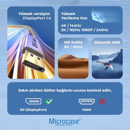 Type-C to DP(Displayport) Kablo 8K 60hz / 4K 120hz / 2K 165hz Görüntü Aktarıcı Kablo 2 Metre - AL5777