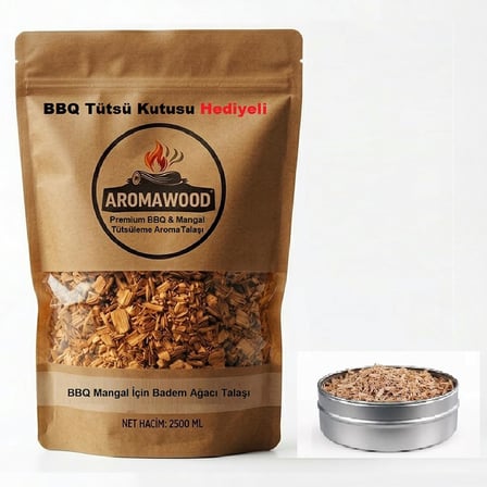 Badem Ağacı BBQ Tütsüleme Talaşı 2500 ml, Kutu Hediyeli
