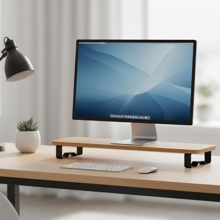 Prexua Upster Ahşap Monitör Standı - Ergonomik Monitör Yükseltici (Safir Meşe - Siyah Ayak, Large)